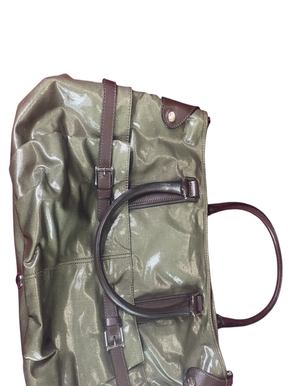 Tod's Tote/Crossbody, Olive/ Brown Coated (Glossy) Canvas/ Leather, Shoulder Ba